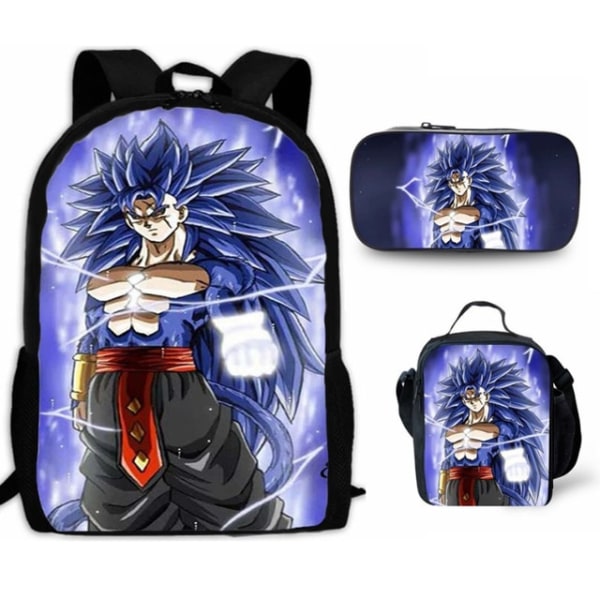 3kpl/setti 16\" Anime Dragon Ball Lasten Koululahja Reppu+Lounaslaukku+Penaali Dark Grey 18 Inches
