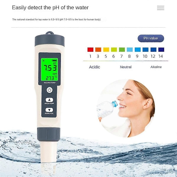 3 i 1 Vattenkvalitetstestpenna TDS/PH/TEMP PH-mätare Multiparameterbälte Vattenkvalitetsanalysator