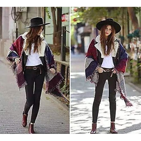 Stor Tartan Sjal Dam Mode Stola Rutig Halsduk Dam Vinterhalsduk, Förtjockad Och Mångsidig, Street-redo (burgundy)