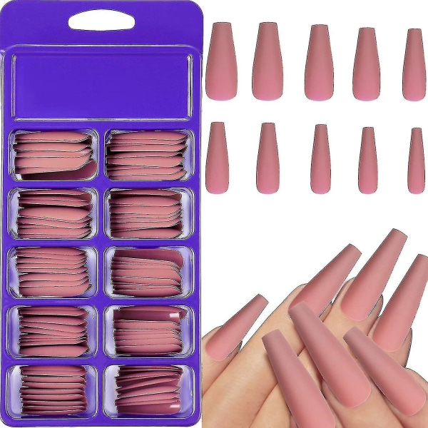 100 kpl Matte Erikoispitkä Ballerina Press On Nails Arkku tekokynnet Yksiväriset Cover tekokynnet Matta Arkku tekokynnet laatikolla naisille