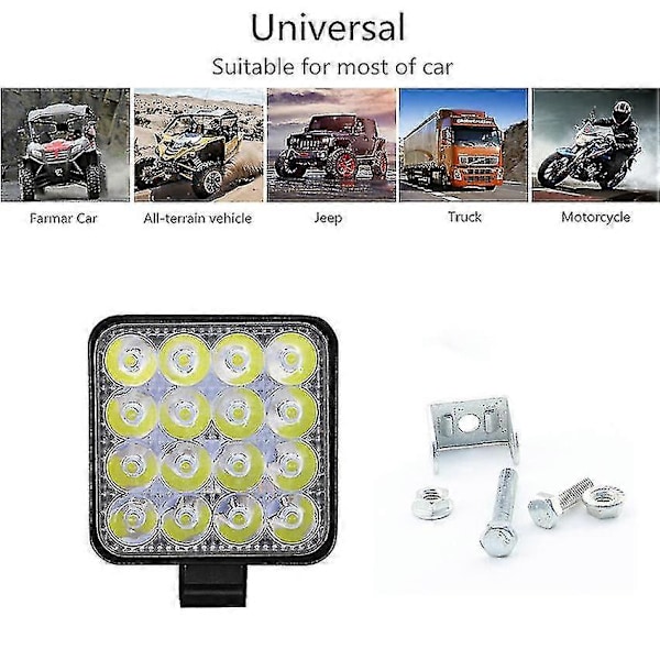 4 stk. Bil LED Bar Arbeidslys 48w 12v Offroad Arbeidslys Tåkelys 16 LED Lampe Traktor Frontlyspærer Spotlight For Lastebil Atv 4 I