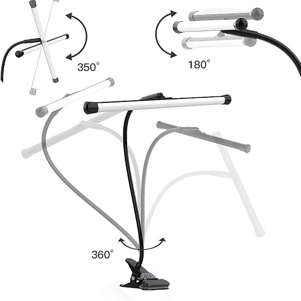 LED-pöytävalaisin puristimella, joustava joutsenkaula-varsi piirustuspöydän valaisin, 3 väritilaa, voidaan käyttää USB:n kautta, sängynpäätyyn, työpöydälle, studioon, yöpöydälle Re