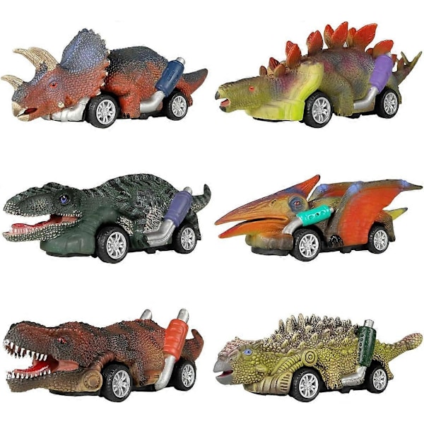 2025 Nya Dinosaurieleksaker Drag-Tillbaka-Bilar, 6-Pack Dino Leksaker för 3 År Gamla Pojkar och Småbarn, Pojkleksaker Ålder 3,4,5 år