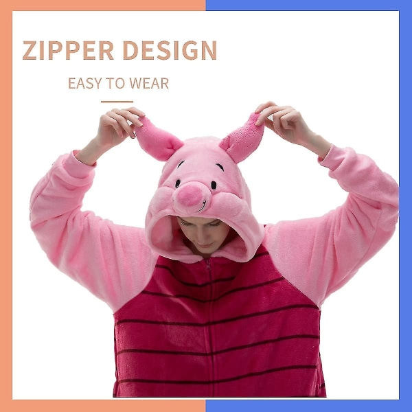 Flanell Cosplay Animals One-Piece Halloween kostym Pyjamas Loungewear Piglet S