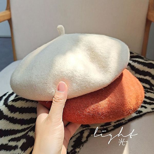 Höst- och vinterhatt ull förtjockad basker fransk konstnär basker kvinnlig målarmössa beanie white