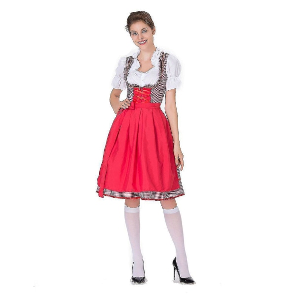 Kvinners Oktoberfest-kostyme tysk Dirndl-kjole Kostymekjole Bayersk karnevalsfest, 100 % ny Red L