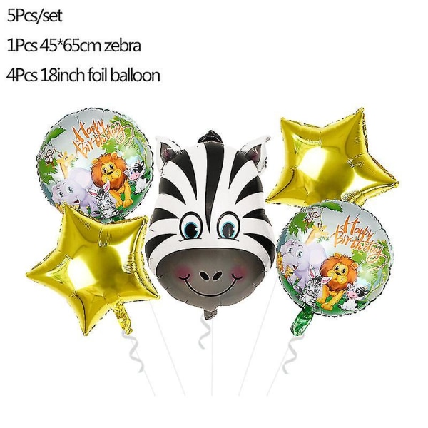 5 st Djungeldjur Tiger Lejon Apa Zebra Giraff Ko Luft Helium Ballong Barn S 5pcs round