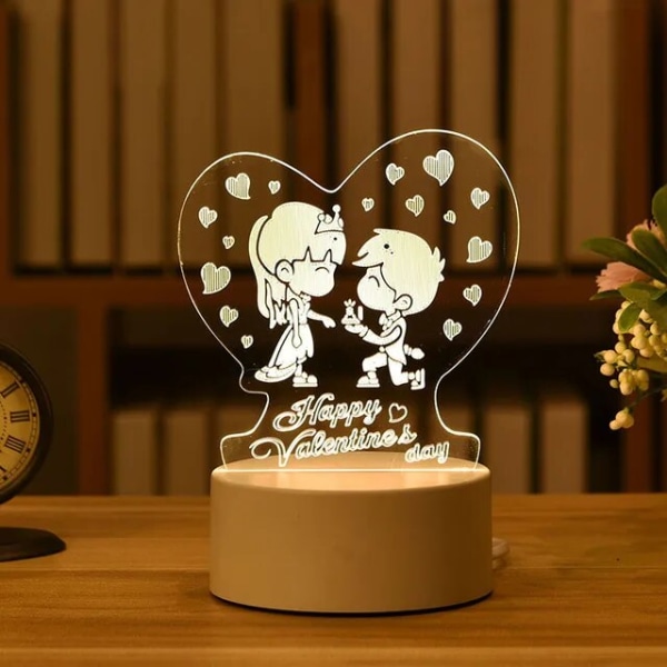 Romantisk Kærlighed 3D Akryl LED Lampe til Hjemmet Børns Natlys Bordlampe Julefrokost Dekoration Valentinsdag Sengelampe HV  Girl Boy