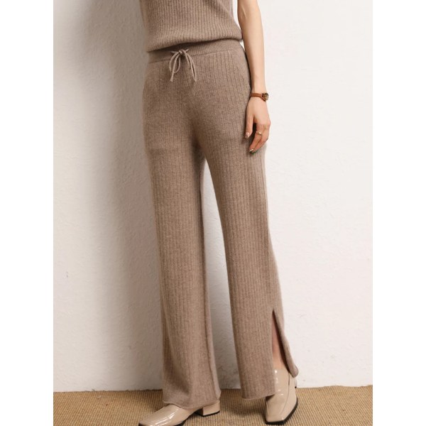 Ny Chic 100% Cashmere Dame Bukser med Brede Ben Efterår Vinter Casual Høj Kvalitet Bløde Varme Strikkede Drop Mop Bukser Koreansk Mode zi rong M
