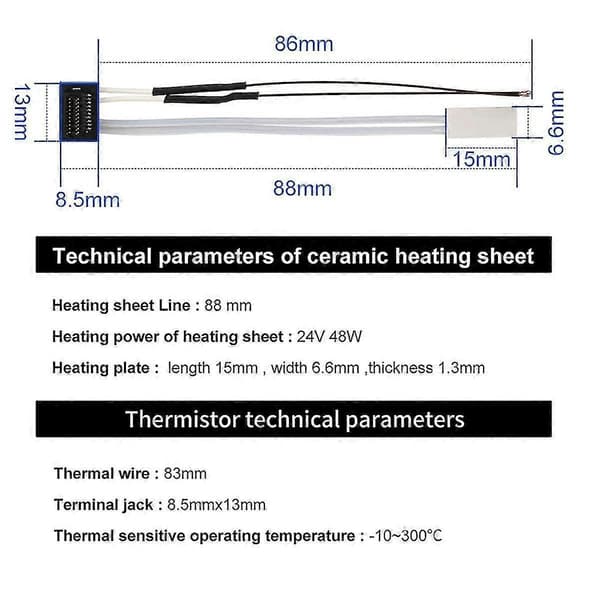 Termistor Keramisk for P1P P1S 24V 48W Varmerør for 3D-printing Termistor Hotend-Yvan