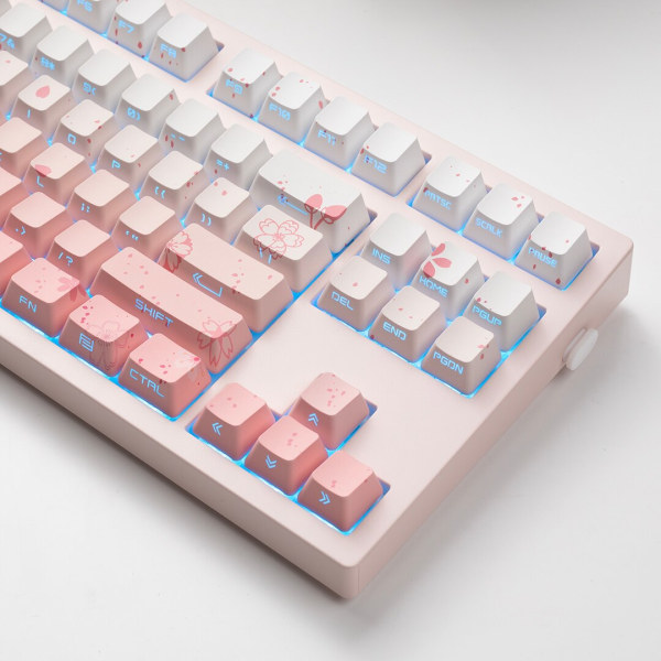 134 tangenter rosa keycaps sidotryckta körsbärsblom bakgrundsbelyst ljusgenomsläpplig mekaniskt tangentbord 134 keys side print