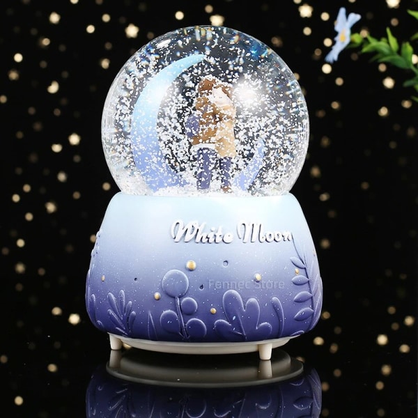 Lumipallo soittorasia kelluvilla valoilla, sininen violetti, klassinen ajelehtiva lumi, hehkuva lumipallo, joulu- ja ystävänpäivälahja D Rotate Snow