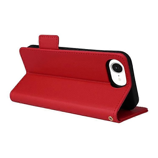 Kompatibelt Plånboksfodral för iPhone 16e, Flipfodral med Litchi-textur, PU-läder Red