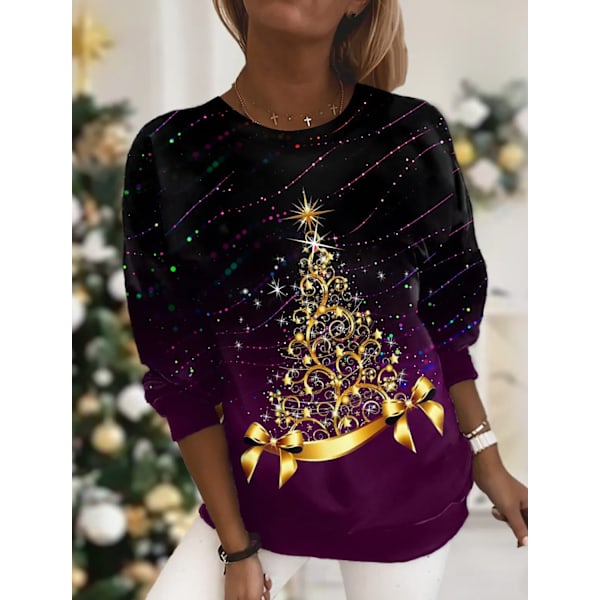 Ny dame T-shirt Juletræsprint T-shirts Toppe Langærmet Casual Toppe Mode Rund Hals Almindelig Pasform Y2K Tøj Til Piger CTZH231026SDB29 M