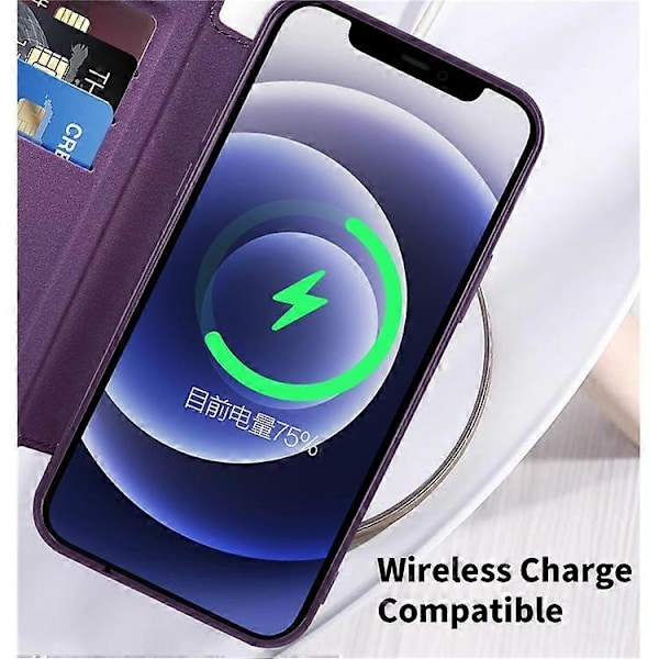 Kompatibel med iPhone 12 6.1 tommer Kortholder Læder Telefon Cover Kompatibel med MagSafe Indbygget Linse Film RFID Beskyttelse Azure
