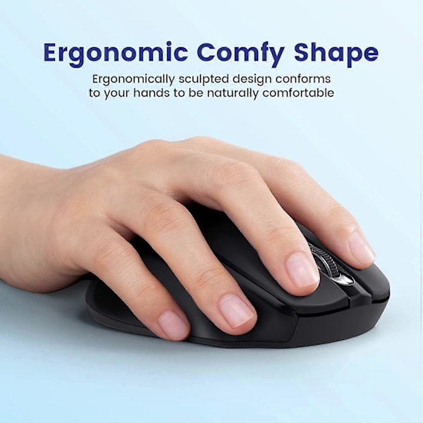 Sort Trådløs Mus, 2400 DPI Trådløs Mus med 6 Knapper, 2.4G Ergonomisk USB Trådløs Mus, Autonomi til Laptop PC Mac Computer
