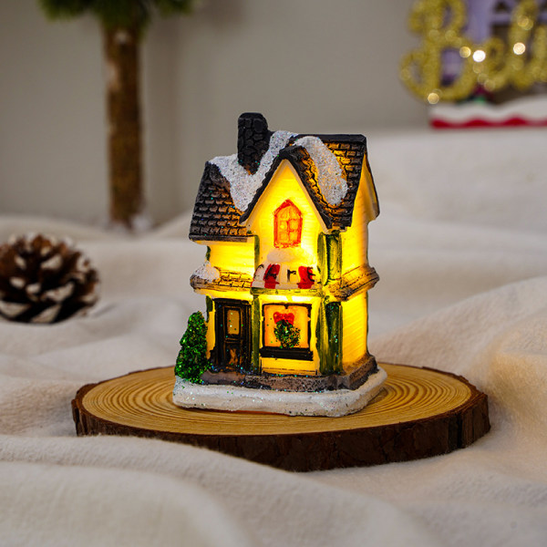 Julepynt harpiks jul lille hus mikro landskab lysende sne hus ornamenter julegaver style 9