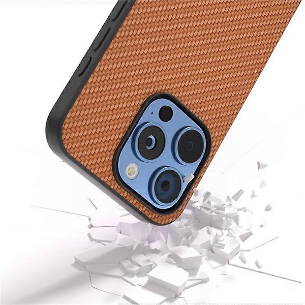 ABEEL Kompatibelt Skal för iPhone 16 Pro Max Läder+PC+TPU Telefonskal Kolfibertextur LightBrown