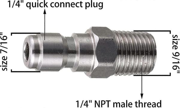 Högtryckstvättkoppling, snabbkopplingsplugg, 1/4 tums hane Npt-koppling, 5000 Psi, 2 st silver