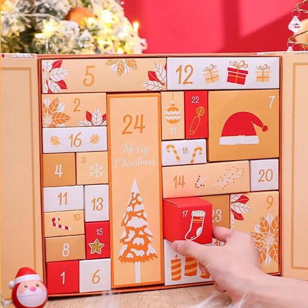 Kaksinkertainen avoin joulukalenteri lahjapakkaus sisältää 24 pientä tyhjää laatikkoa DIY uuden vuoden yllätyslahjapakkaus Type2 single