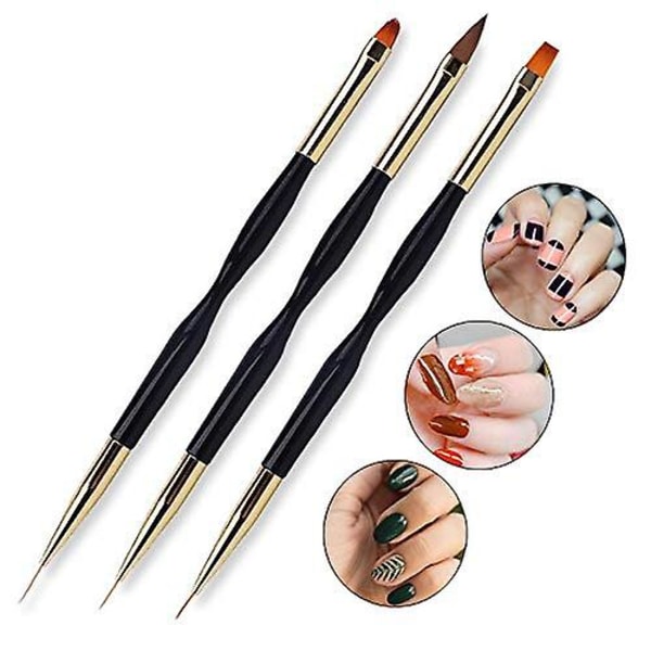 3-delars Nagelkonst Penset, Dubbelsidig Nagelkonstpenna, Platt Målningslinje, Nagelkonstverktyg