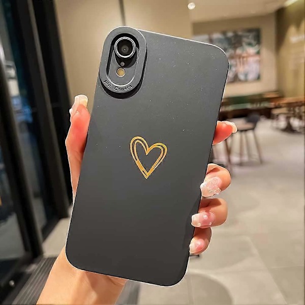 Sött Bling för iPhone XR, Guld Laser Gradient Färg Skiss Plätering Kärlek Hjärta Skal med Linsskydd för Kamera, Mjukt