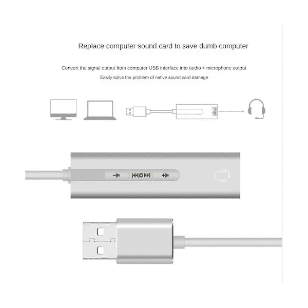 USB Eksternt Lydkort USB3.0 Til 3.5mm Jack Audio Mikrofon Hodetelefon Adapter for PC Laptop Lydkort Sølv