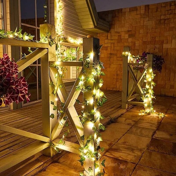 Solar utomhus vattentät LED-lampor snöre trädgårdsväxter rotting träd löv Bröllop jul semester dekoration koppartråd lig Battery  - 5m 50LED