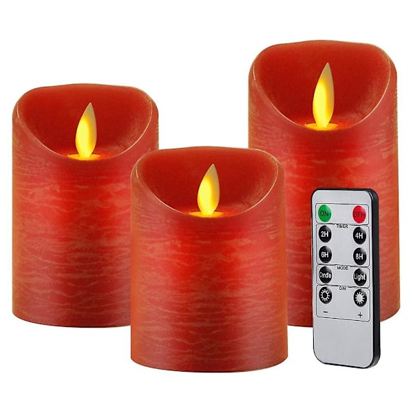 3 stk. LED Flakkende Flammelys, Med Timer Fjernbetjening, 7,5x10/12,5/15cm, Til Julehjem Dekoration Bryllup Kirke Fest Have, LED Elektro