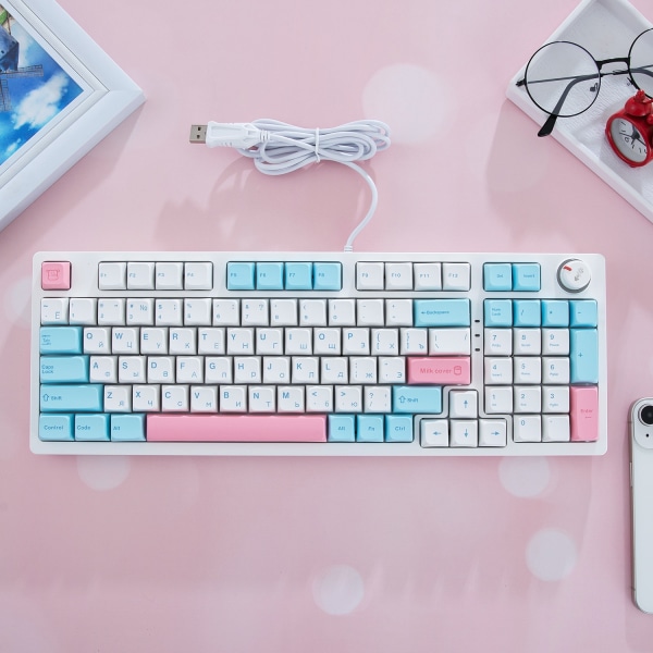 Gamer Mekanisk Tastatur Russisk LED Baggrundsbelyst 96 Taster Kablet Knap Bærbar Mekanisk Tastatur til Laptop Computer PC Gamer Black