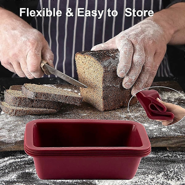 Silikon Mini Brødform 4-delt Sett Non-Stick Lett Slipp Rektangulær Silikon Mini Kakeform Suita