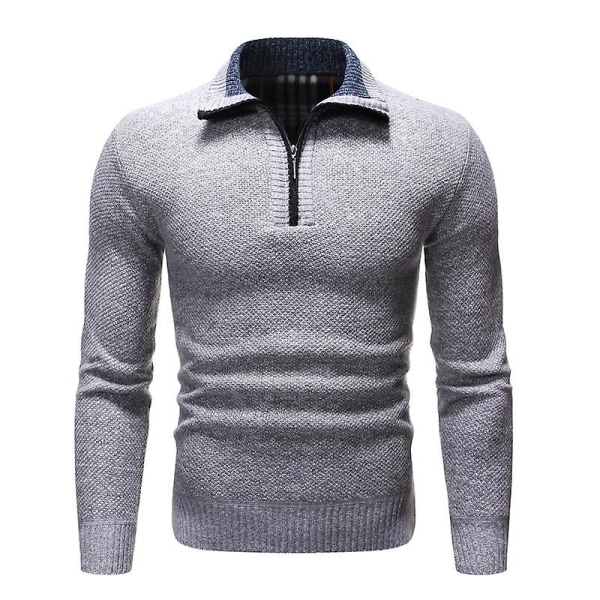 Herretøj Vinter Casual Sweaters Mænd Efterår Halvhøj Krave Lynlåse Varm Fleece Pullovers Herre Tyk Varm Strikket Sweater Gray XXL