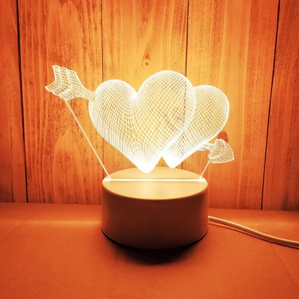 Romantisk Kjærlighet 3D Akryl LED Lampe for Hjem Barnas Nattlys Bordlampe Julebord Dekor Valentinsdag Nattbordslampe motianlun