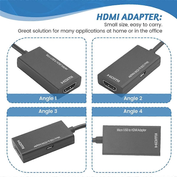 Micro-USB till HDMI Adapter 1080P HDMI-kabel för Android Telefon Tablet TV Stöd 192KHz Digitalt Ljud