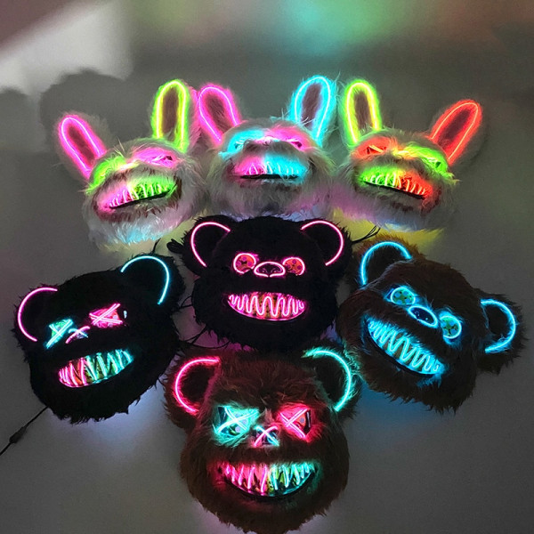 LED Cosplay Hehkuva Bloody Bear Mask Halloween Horror Pehmo Kani Naamio Bloody Bear Mask Koristeellinen Festival Mask Neon Päähineet Type 17