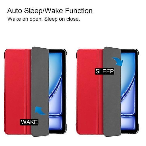 Kompatibel med iPad Air 11 (2025) / (2024) Deksel PU Lær Beskyttende Tri-Fold Stativ Smart Cover Red