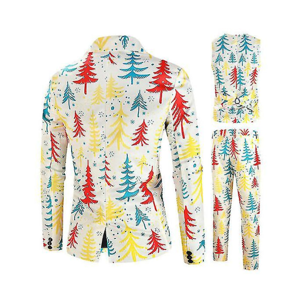 Vit Julkostym Outfit 3 delar/set Kavajkostym Väst Kavaj Byxor Jul Tomte Tryckt Formell Klädset 2XL