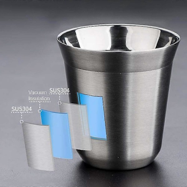 Ruostumattomasta teräksestä valmistetut espressokupit, kaksiseinäiset eristetyt kahvikupit teekupit, helppo puhdistaa ja konepesun kestävät (80 ml) (hopea 2 kpl)