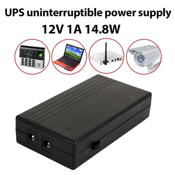 12V 1A 14.8W Multipurpose Mini UPS DC Batteribackup Säkerhetsberedskap Strömförsörjning Avbrottsfri Strömförsörjning