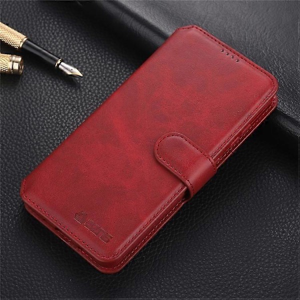 AZNS Læder Etui Kompatibel Med Samsung Galaxy A12 Wallet Mobiltelefon Beskyttelsescover Red