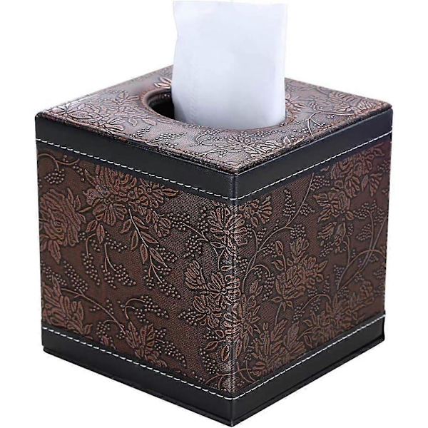 PU Läder Tissue Box, Fyrkantig Servetthållare, Vintage Blommor