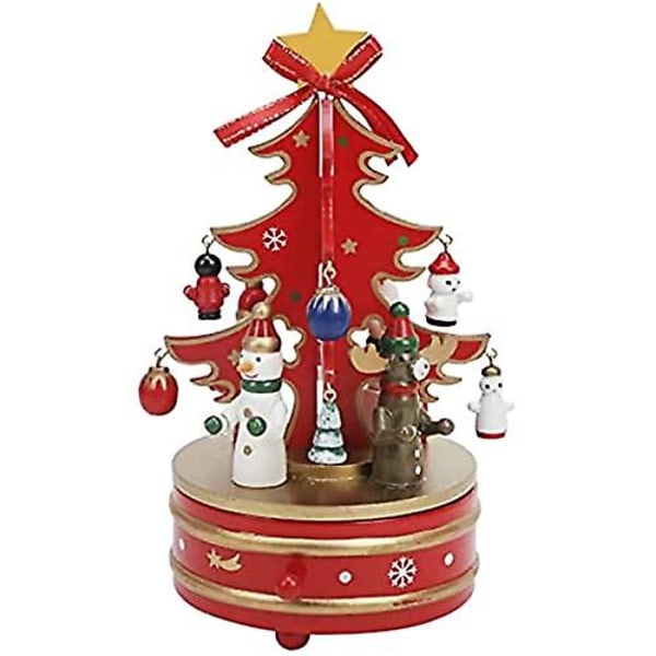 Julkarusell Speldosa med 4 figurer Träjulgran Merry-go-round Festlig present Hem Juldekoration Red
