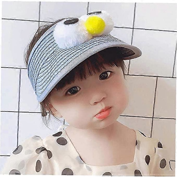 Barn storögd stråhatt (blågrå, justerbar 44-50cm), baby flicka pojke solskydd, solskärm, söt tecknad mjuk hatt, strandhatt