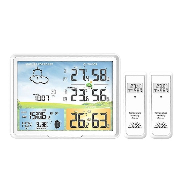 Väderstation Klockor Trådlös Digital Termometer Hygrometer Prognos Kalendrar Månfas Snooze
