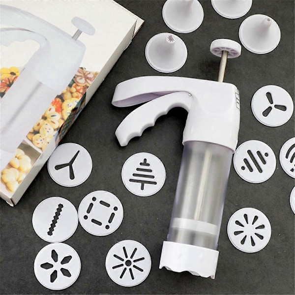 Kakpress-kit för DIY-kexmakare och dekor med 12 matlagningsdekorationsskivor och 6 trattformade spritsar
