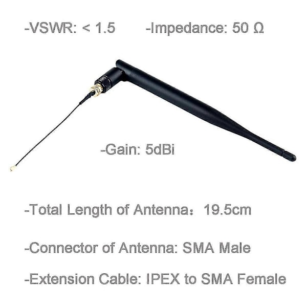 915MHz LoRa Antenne 5dBi SMA Han 195mm + IPEX til SMA Hun Kabel til Meshtastic ESP32 LoRa 32 V3