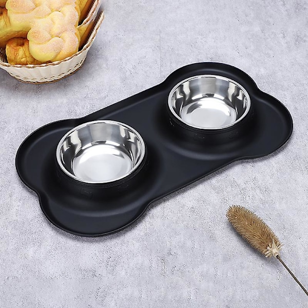 Anti-spild Skridsikre Silikone Pads + Madskåle, Egnet Til Fodring Af Små, Mellemstore Og Store Hunde Og Katte Hvalpe (sort)
