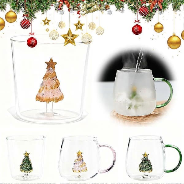 Juletre ønskekopp, glass vannkopp, kaffe, drikkekopp, gave C1K7 D