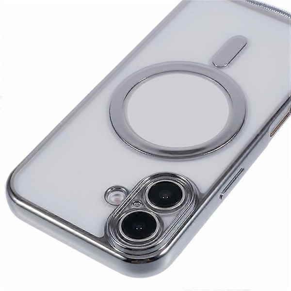 Kompatibelt skal för iPhone 16, kompatibelt med MagSafe, elektropläterad TPU-mobilskydd med långt snöre Silver