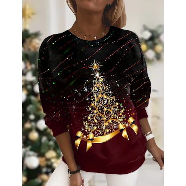 Ny dame T-shirt Juletræsprint T-shirts Toppe Langærmet Casual Toppe Mode Rund Hals Almindelig Pasform Y2K Tøj Til Piger CTZH231026SDB30 M